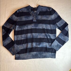 Bar III Women's Navy Black Striped Tie Dye Long Sleeve Henley Size L
